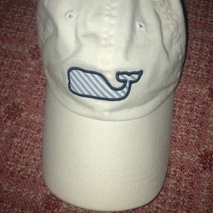 White Vineyard Vines Hat with Blue Striped Whale